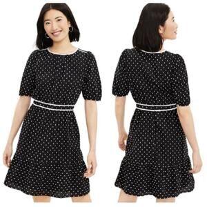 NWT Loft Womens Dress Sz 4 Black White Swiss Dot Peplum Hem Lined Peasant